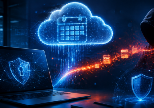 Microsoft 365 calendar attack represented by malware secretly communicating through a secure business cloud