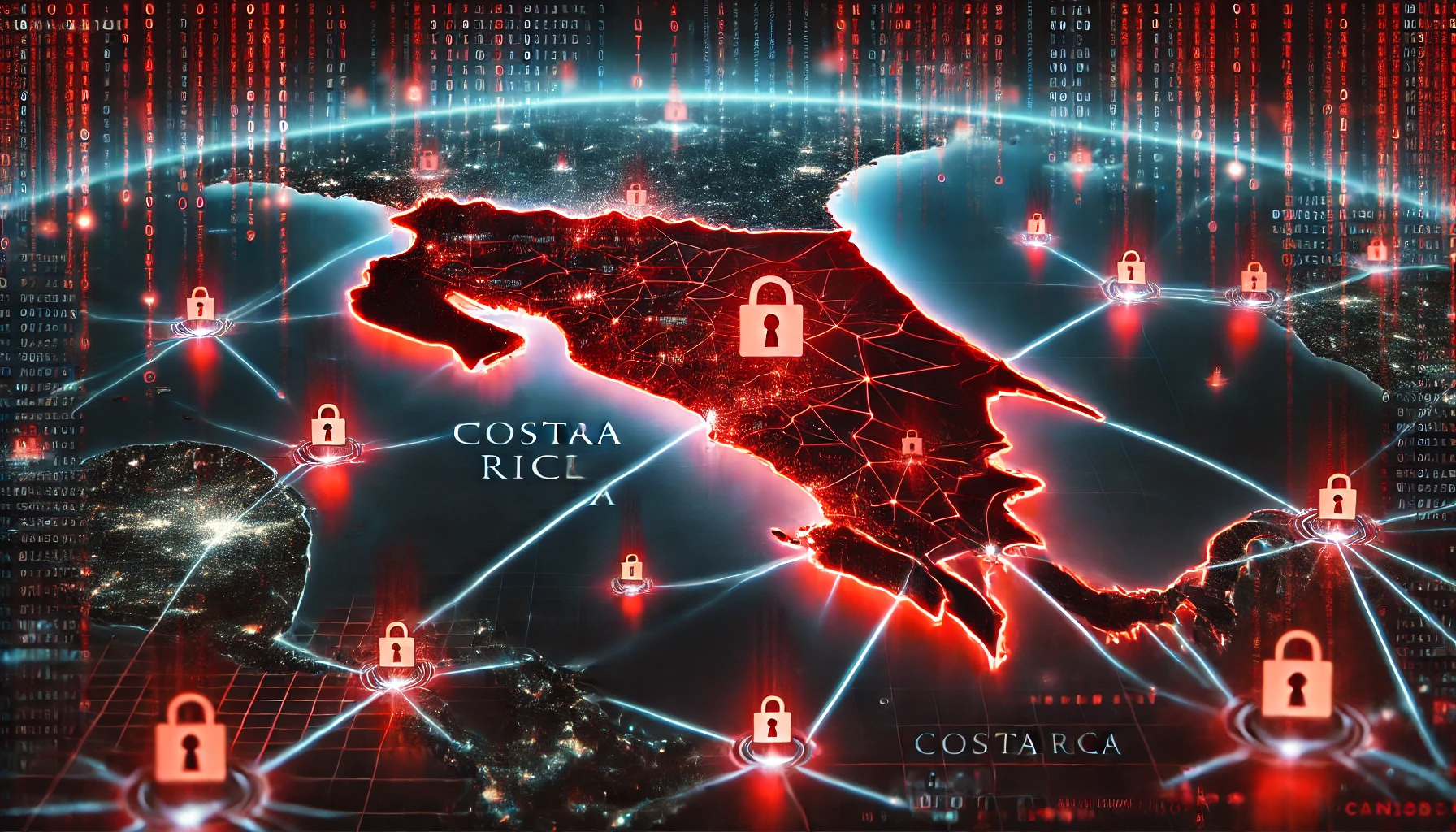 A digital depiction of Costa Rica's flag encased in cyber chains.