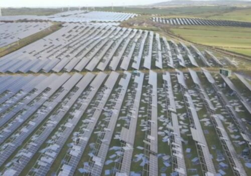 Storm Darragh damage at a solar farm on the Isle of Anglesey, showing broken panels and flooding