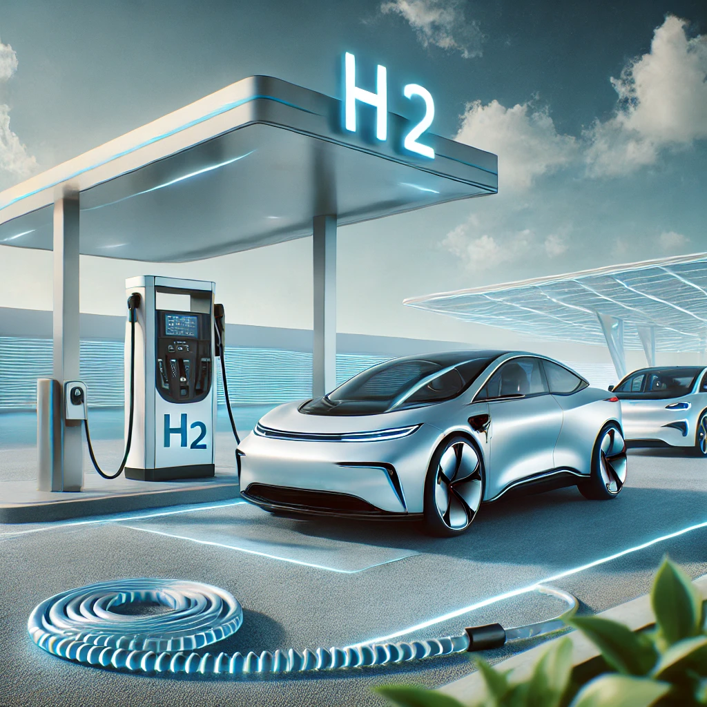 showcasing the contrast between hydrogen and electric vehicles at a modern refueling station. Let me know if you'd like any adjustments or additional visuals.